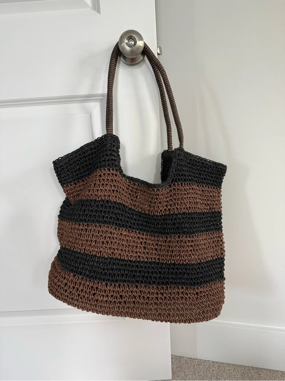 Calla Brown & Black Striped Crochet Tote
